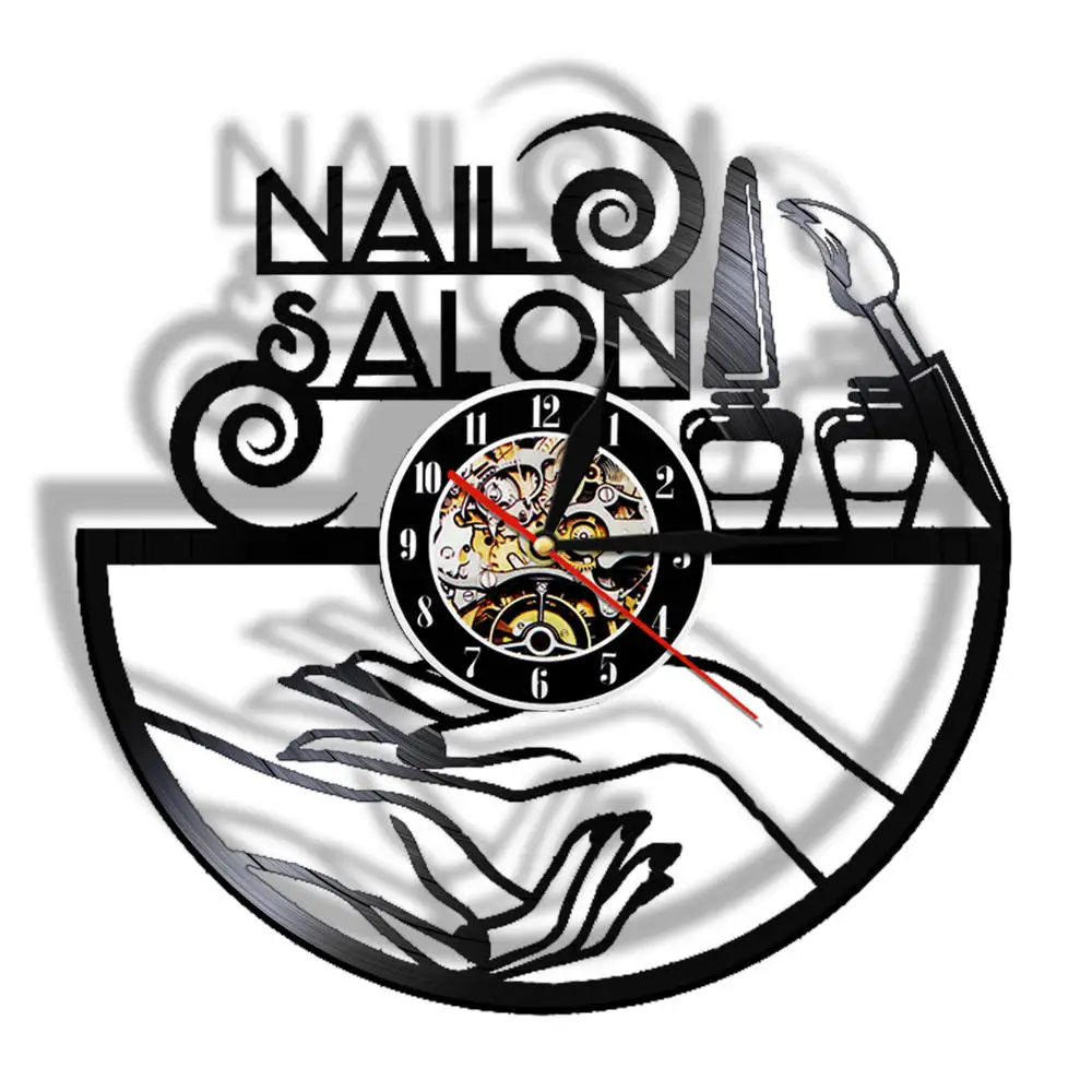 Nail Salon Vinyl Record Wall Clock Beauty Decor Watch Hanging Polish Laser Cut Clocks Gift For Girls Manicurist | Дом и сад