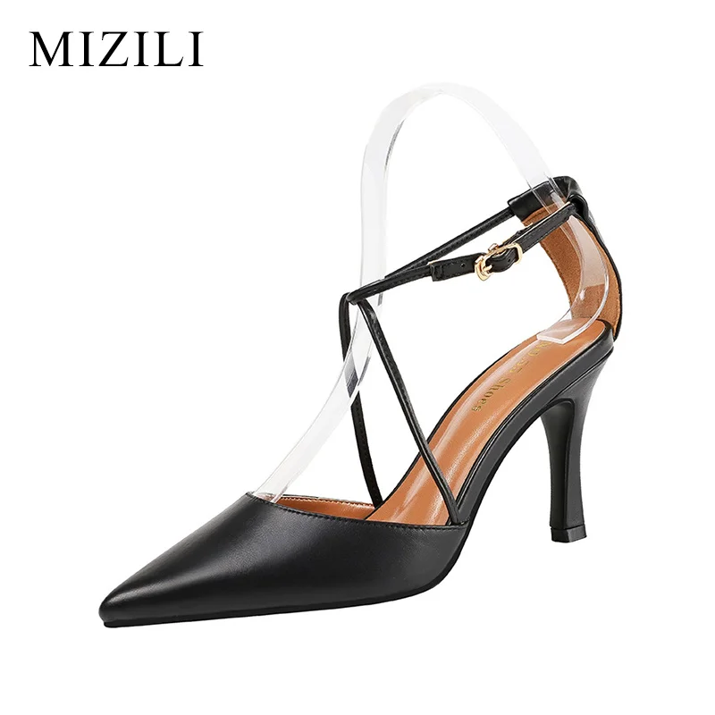 Женские босоножки с острым носком без шнуровки офисные женские туфли на высоком