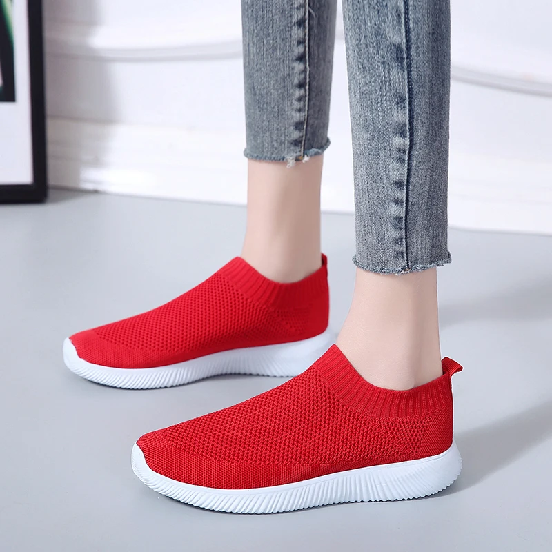 

Summer women's sneakers Vulcanized Shoes Sock Sneakers Women Slip On Flat Shoes Women Plus Size Loafers ladies shoes breathable