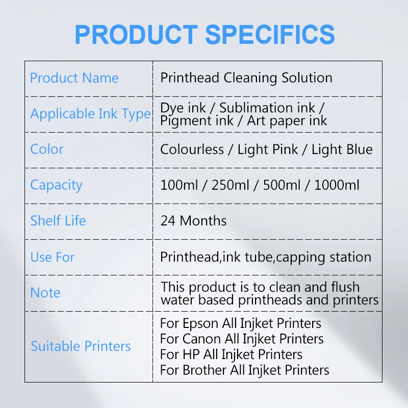 Cleaning Solution Wash Liquid Water-based Ink Printhead Cleaner Dye/Pigment/Sublimation Ink For Epson/HP/Canon/Brother Printer images - 6