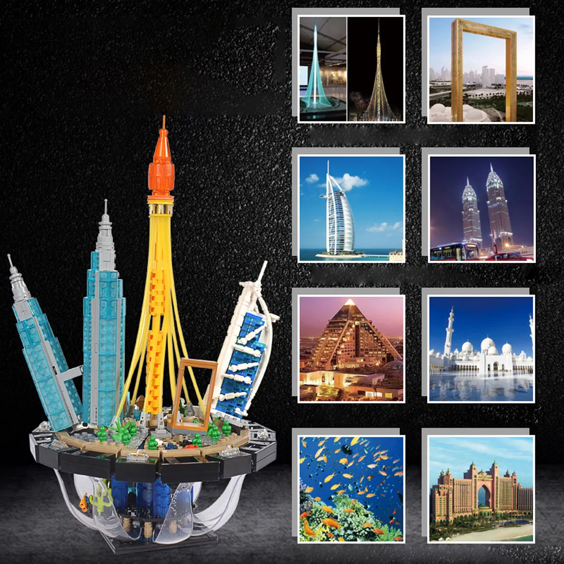 

1018Pcs MOC Dubai International Skyline Bricks Small Particle DIY Building Blocks Stem Toy With Lighting Base
