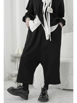 Домашняя одежда в стиле Ямамото темные унисекс Дизайнерские широкие брюки-Капри