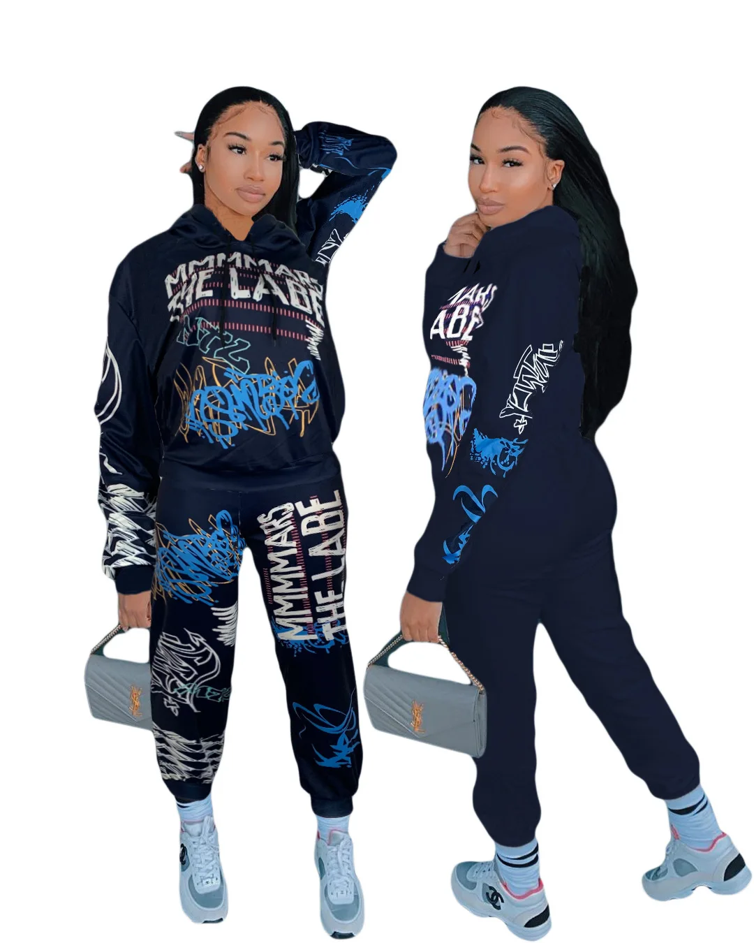 

2020 autumn/winter new fashion print trend street sports hoodie suit two pieces
