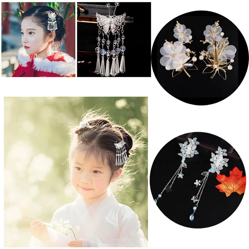 2 шт. новый стиль Детская бижутерия цветы с кристаллами танга костюм ханьфу