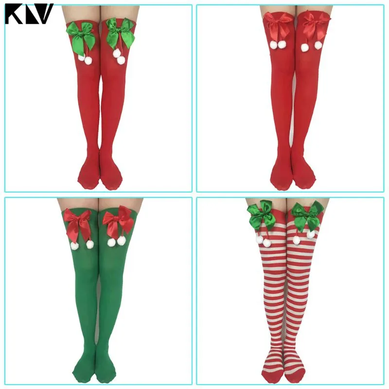 Женские рождественские гольфы до бедра с милым помпоном бантом мультяшным