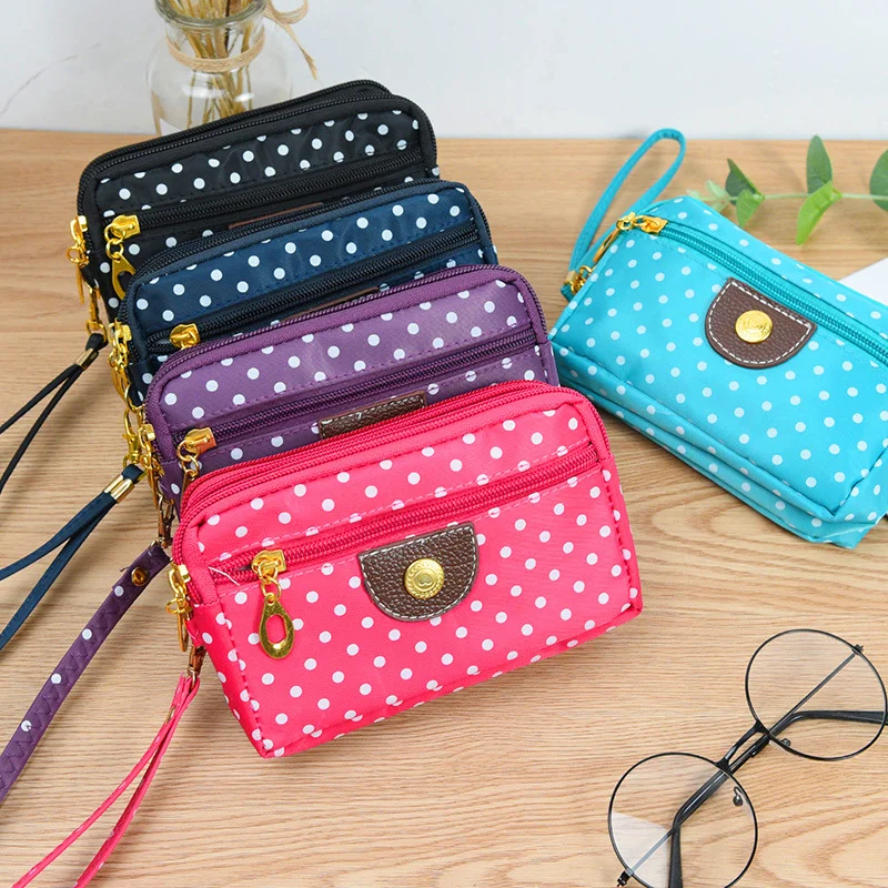 

Fashion Women Wallets Small Handbags Canvas Dot Lady Zipper Moneybags Clutch Coin Purse Pocket Wallet Cards Holder Wristlet Bags