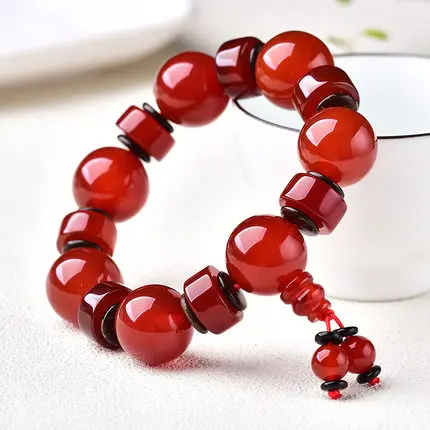 

Zheru Jewelry Natural Agate Chalcedony Red Barrel Bead Bracelet Jewelry Bracelets for Men and Women