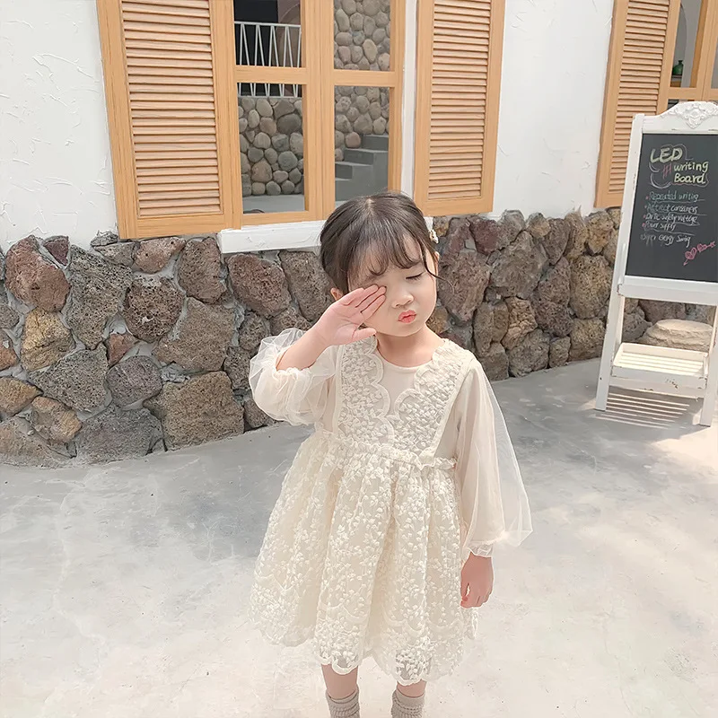 2019 Autumn New Arrival korean style cotton all-match princess lace grenadine long sleeve party dress for sweet cute baby girls | Детская