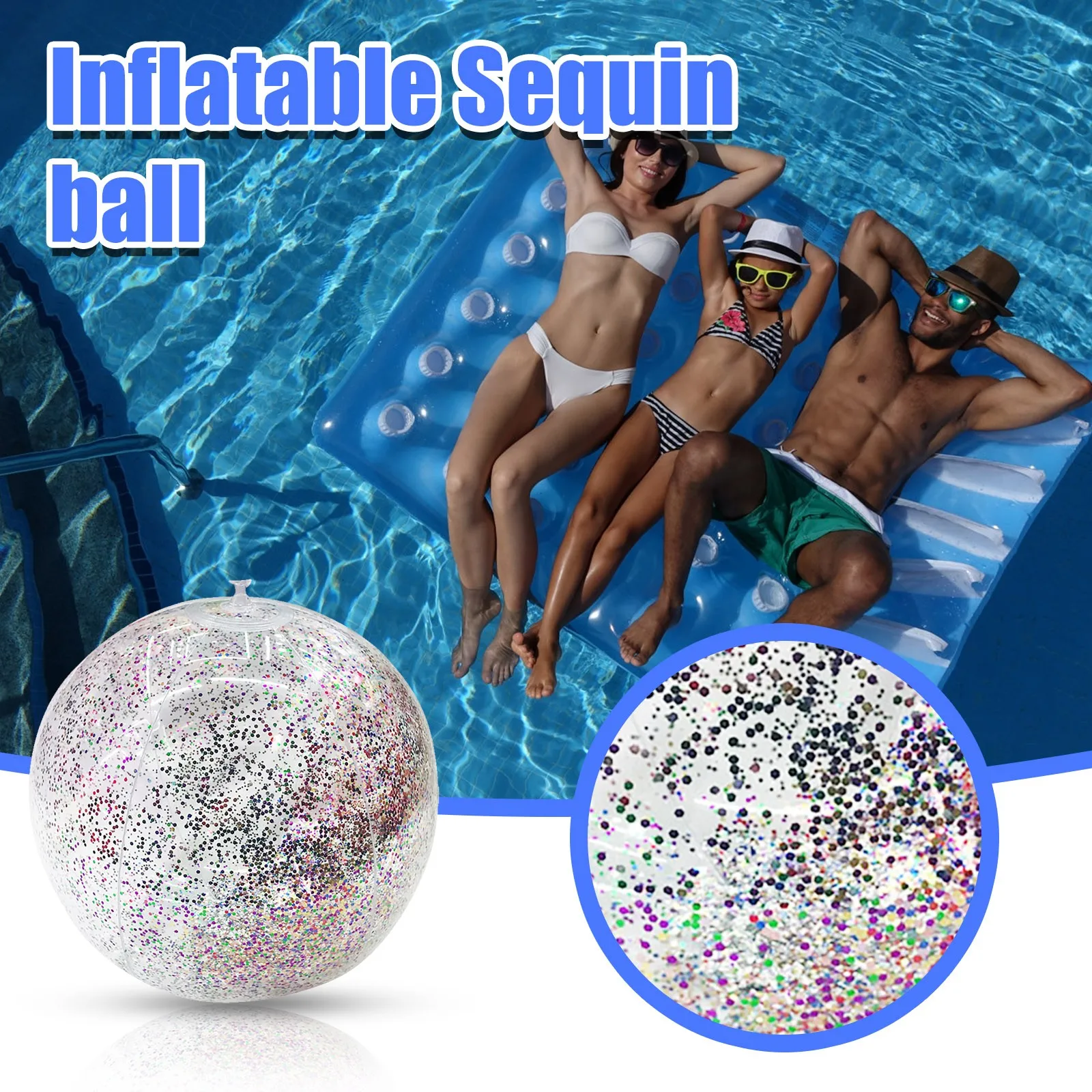 

Sequins Beach Ball Pool Toy Balls Confetti Glitter Inflatable Clear Balls Pool Swimming Pool Play Party Water Game Beach Sport