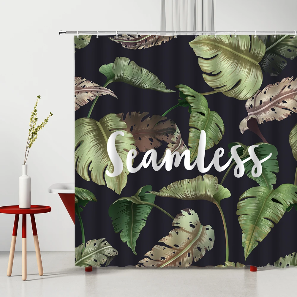 

Africa Tropical Plant Shower Curtain Set Waterproof Polyester Fabric Bathroom Screens Hanging Curtain With Hooks