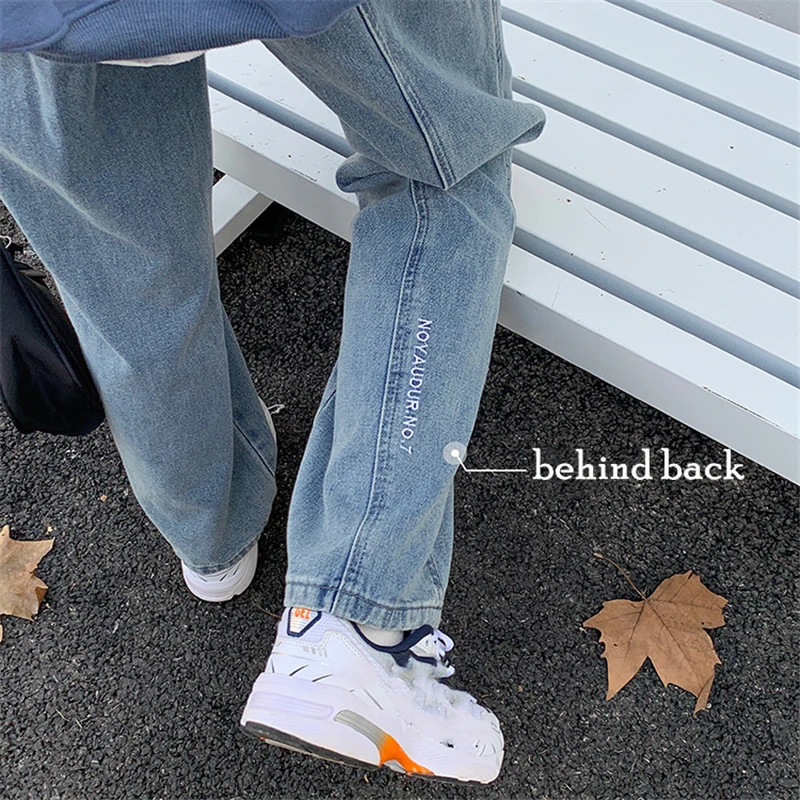 

Women Pants Jeans Spring Autumn 2021 New High Waist Retro Straight Vintage Letter Vintage Denim Wild Ankle-Length Trousers