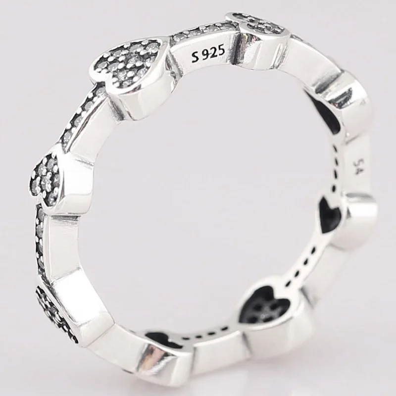 

2020 New 925 Sterling Silver Pan Ring Creative Heart To Heart With Crystal Heart Ring For Women Wedding Party Fashion Jewelry