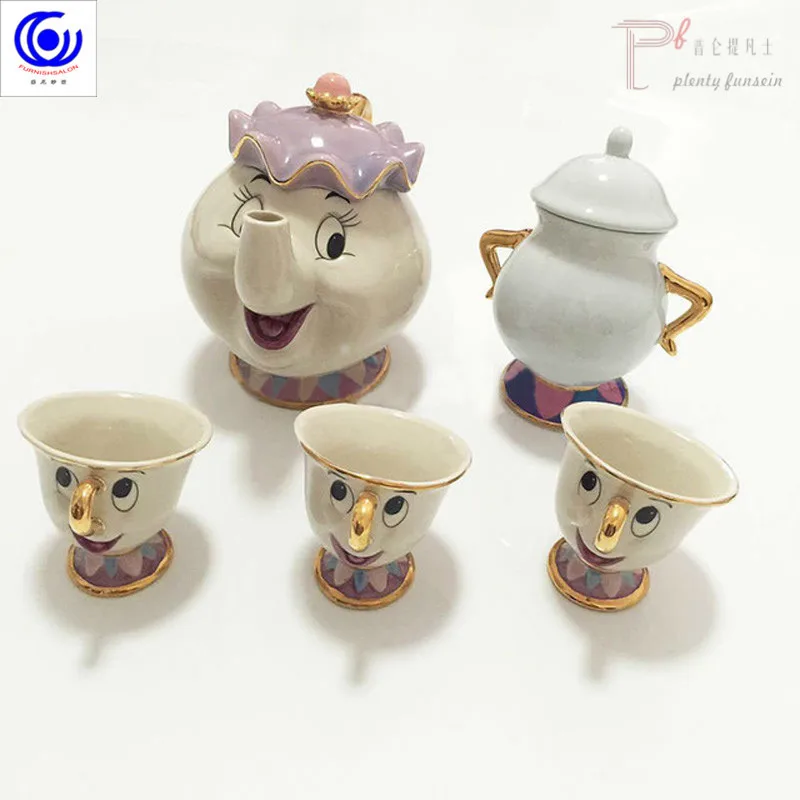

Hot sale New Cartoon Beauty and The Beast Tea Set Teapot Cup jar Mrs Potts Chip Mug Kettle Milk Coffee Sugar Xmas birthday Gift
