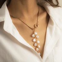 fashion imitation pearl geometric pendants necklaces for women vintage gold metal snake chain necklace charm trend jewelry
