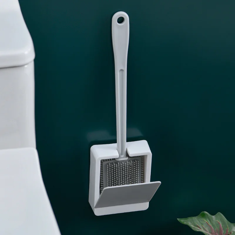 

Silicone Head Toilet Brush Quick Draining Clean Tool Wall-Mount Flat Head Flexible Soft Bristles Brush Drying Holder Set