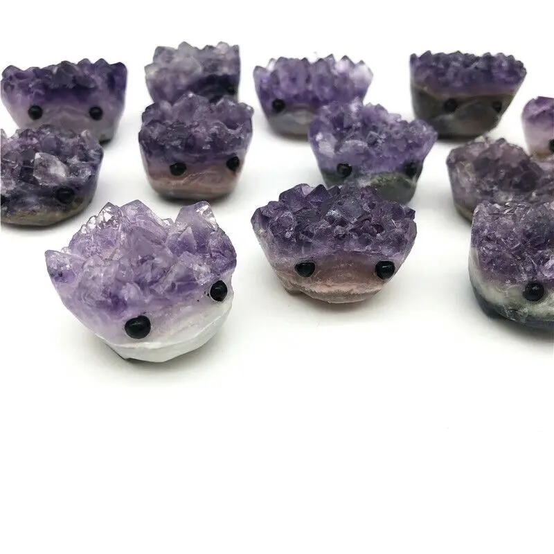 

Wholesale 1PC Natural Amethyst Cluster Purple Quartz Crystal Hand Carved Hedgehog Gift Decor Natural Quartz Crystals