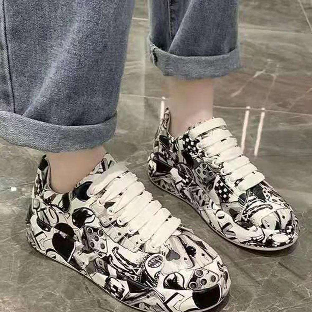 

Fashion Big Size Graffiti shoes lace Female S Sneakers Casual Autumn Women Shoes Brand Mixed Color Wedges Women Sneakers