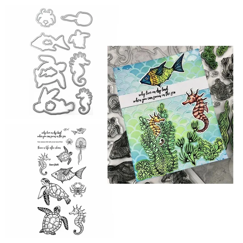 Oecan Animals Swim In The Sea Sea turtle Clear stamp and Coordinating Die for Scrapbooking Cards Making Crafts New 2020 Die cut