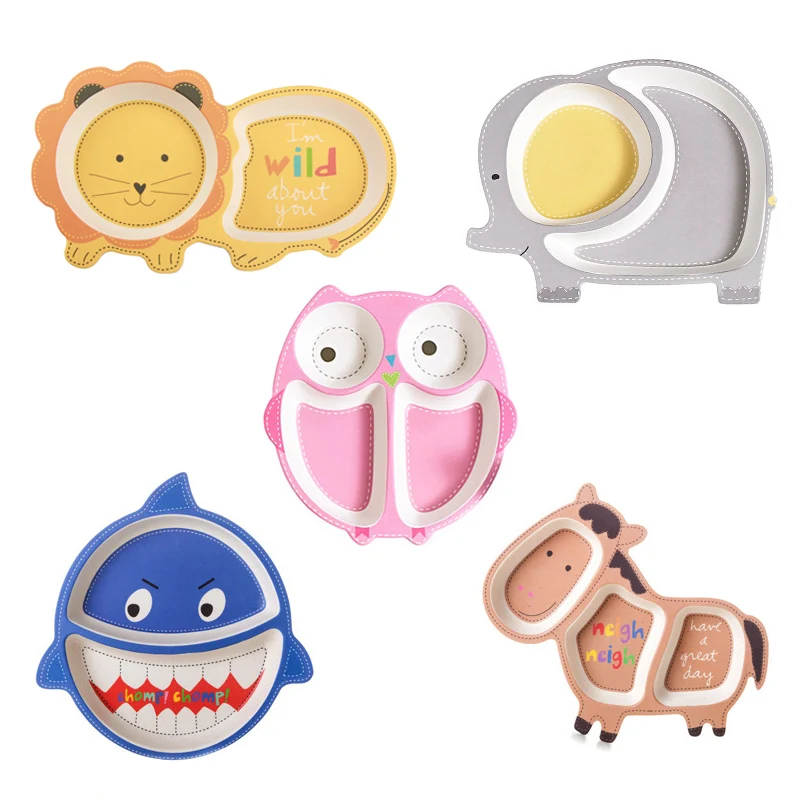 Baby Kids Natural Bamboo Fiber Bowls Cute Cartoon Animal Dishes Baby Feeding Tableware Irregular Children Toddler Portable Plate