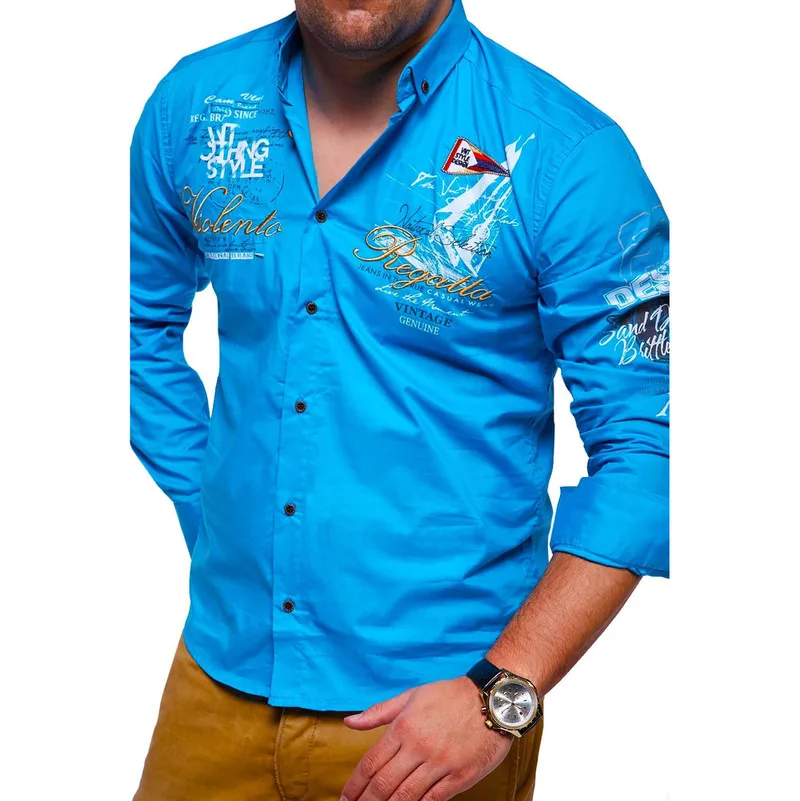 

Zogaa Men's Shirt Long Sleeve Casual Loose Dress Shirt Letter Printing Turn-down Collar Blouse Single-breasted Breathable Tops