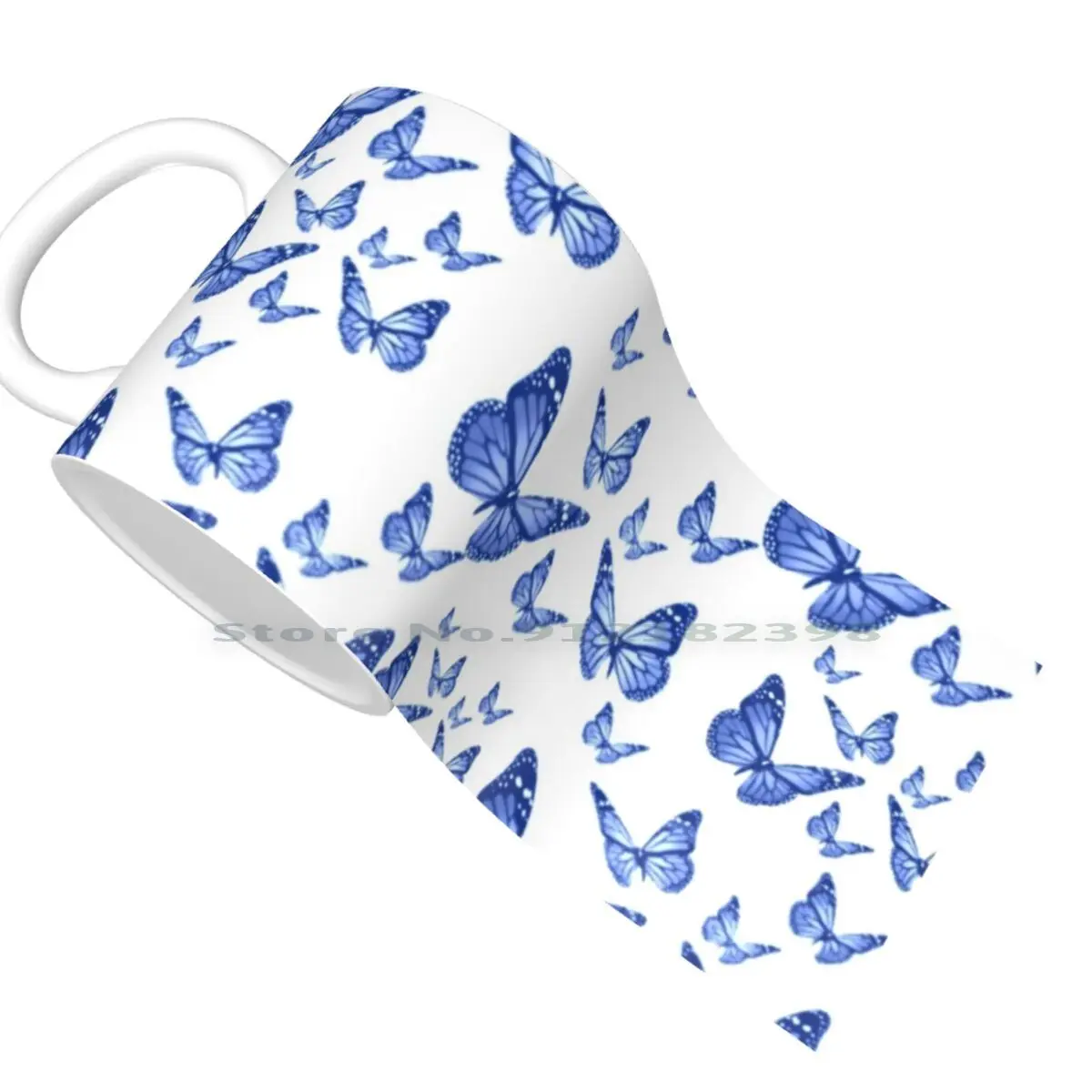 Керамические кружки с голубыми бабочками Fluttering Blue Butterflies для кофе, чая или молока. Красивые, милые и творческие.
