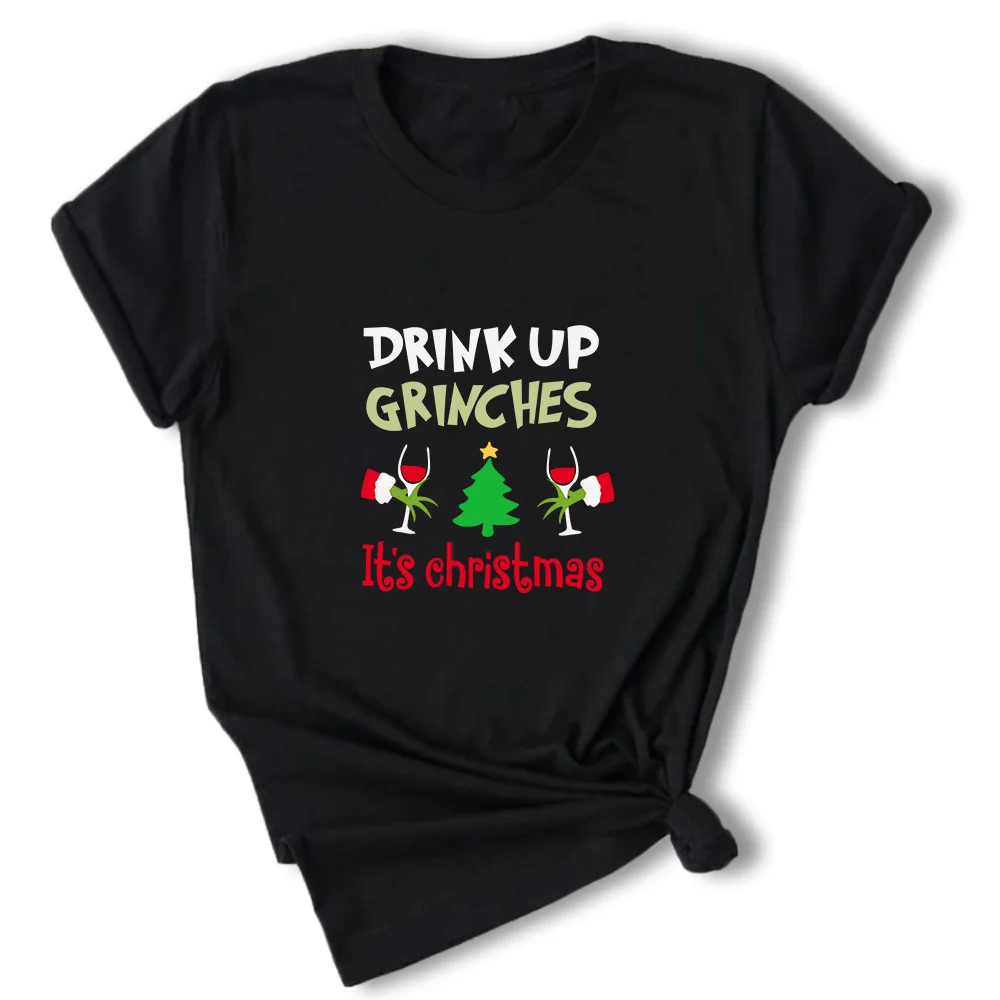 2QIMU Drink Up Grinches It's Christmas футболки модные графические женские Топы футболка с