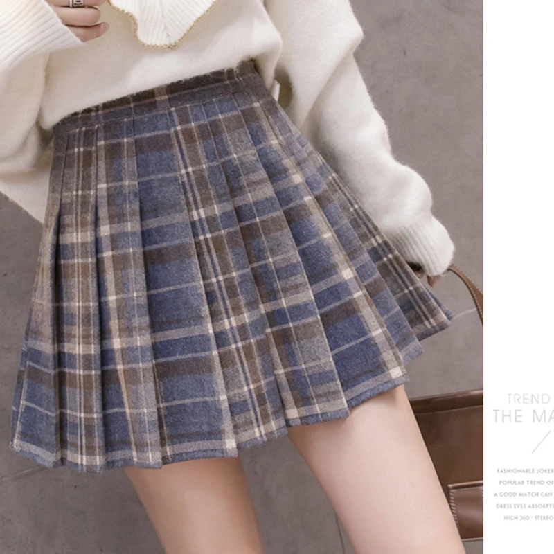 

Pleated skirt female autumn winter plaid skirt short skirt winter with sweater all-match woolen high-waisted crotch skirt