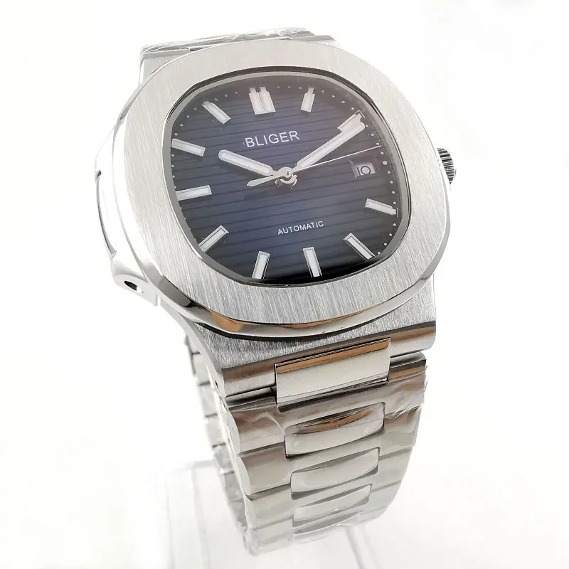 

Bliger 39mm Casual Men's watch blue dial luminous saphire glass Fashion Automatic wristwatch