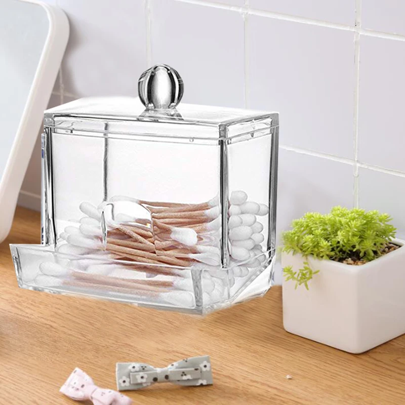 

Transparent Cotton Swab Storage Box Makeup Organizer Acrylic Storage Box Cotton Swab Cosmetic Box Bathroom Bedroom Storage