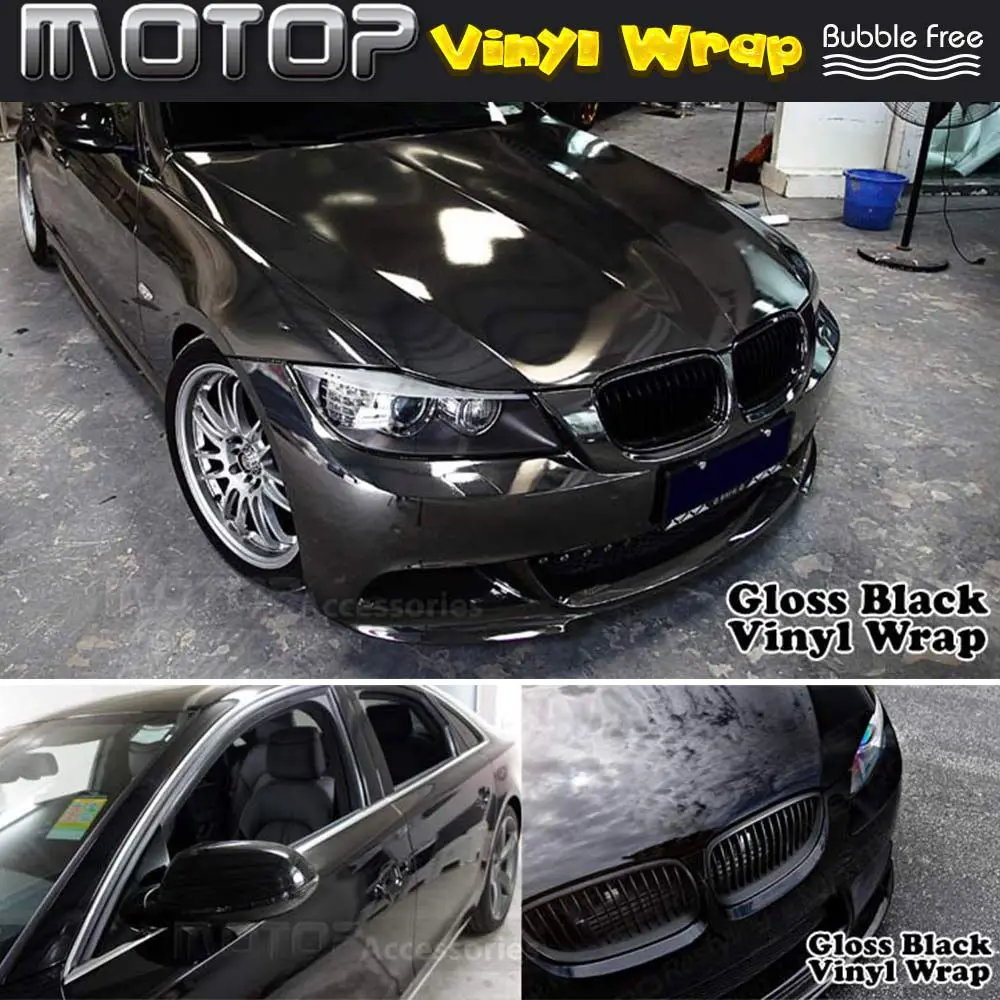 

Car Glossy Gloss Black Color Wrap Film Cars Stickers Decal+Air Bubble Free