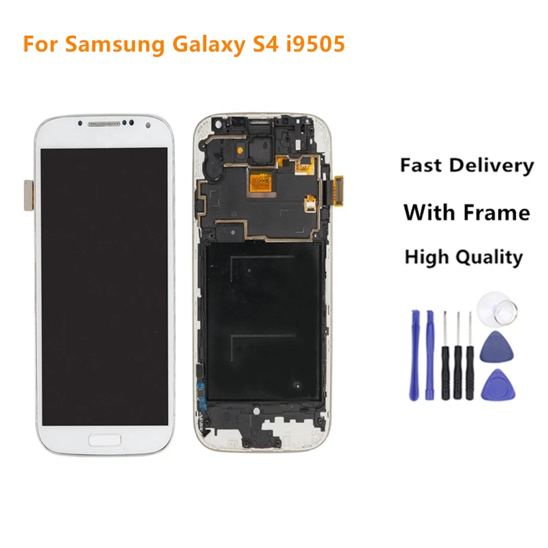 Запчасти для samsung S4 дисплей сенсорный экран с рамкой GT i9505 i9500 ЖК Galaxy +