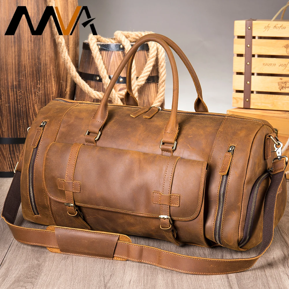 

Мужская сумка для ручной клади MVA в стиле ретро, из натуральной кожи, Спортивная дорожная сумка для 17-дюймового ноутбука, прочная винтажная мужская кожаная сумка для выходных, большая