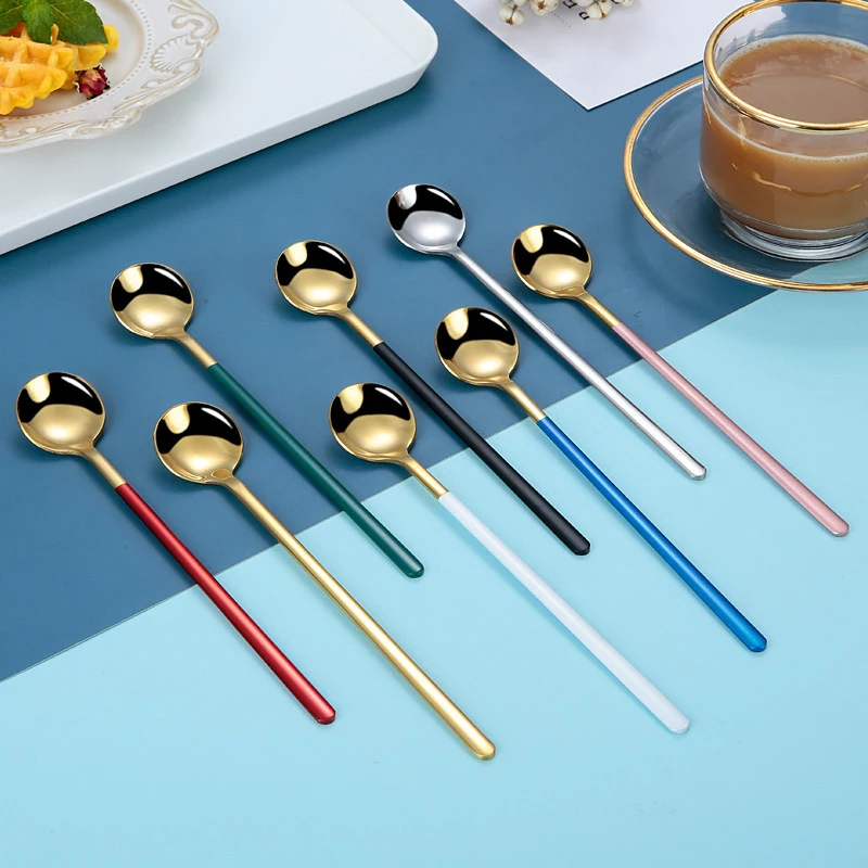 Ложка для перемешивания кофе чая радужного цвета с длинной ручкой ложки