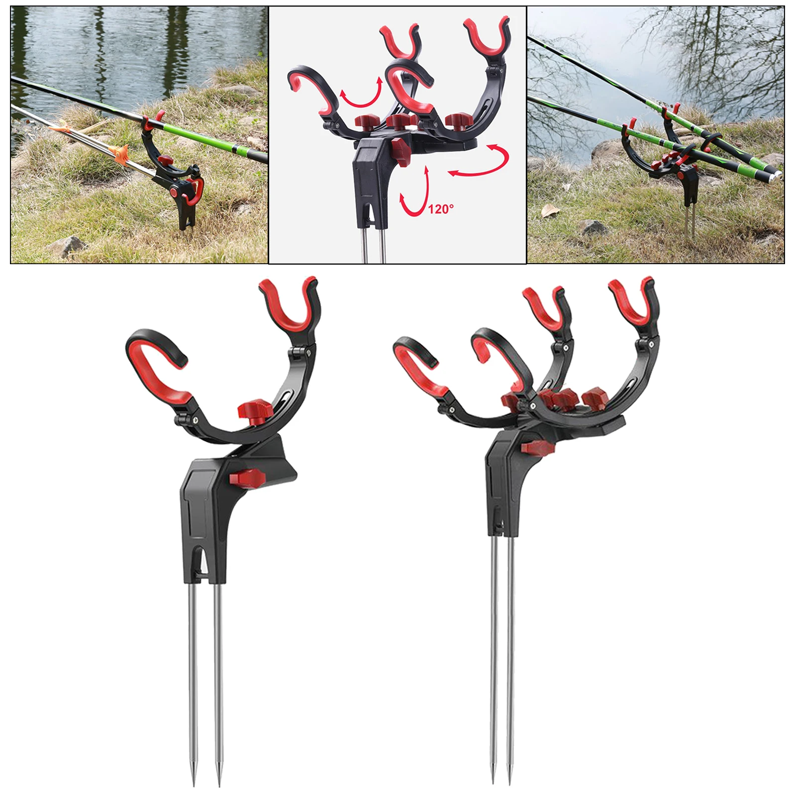 

Fishing Rod Holder Ground, Detachable Fishing Pole Holder Ground, Single/Double Rod Rack Stand 360 Adjustable