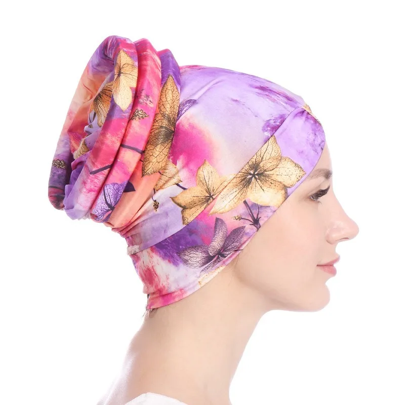 

Colorful printing Soft Sponge Tail Women Muslimf Hijab Hats Underscarf Turban Wrapped Head Muslim Hijab Scarf Hat Headwrap Scarf