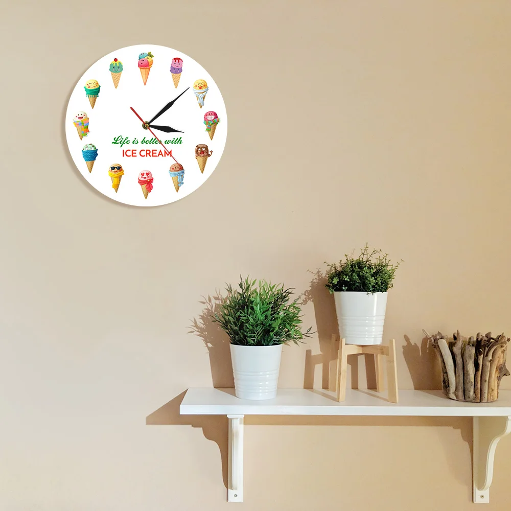 Life is better with ICE Cream Time Clock прекрасный мультяшный дизайн мороженого пудинг магазин