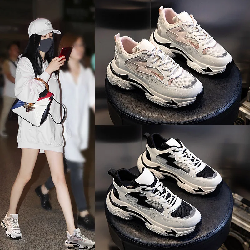 Yiluan/женские кожаные кроссовки модные туфли для папы на массивном каблуке обувь