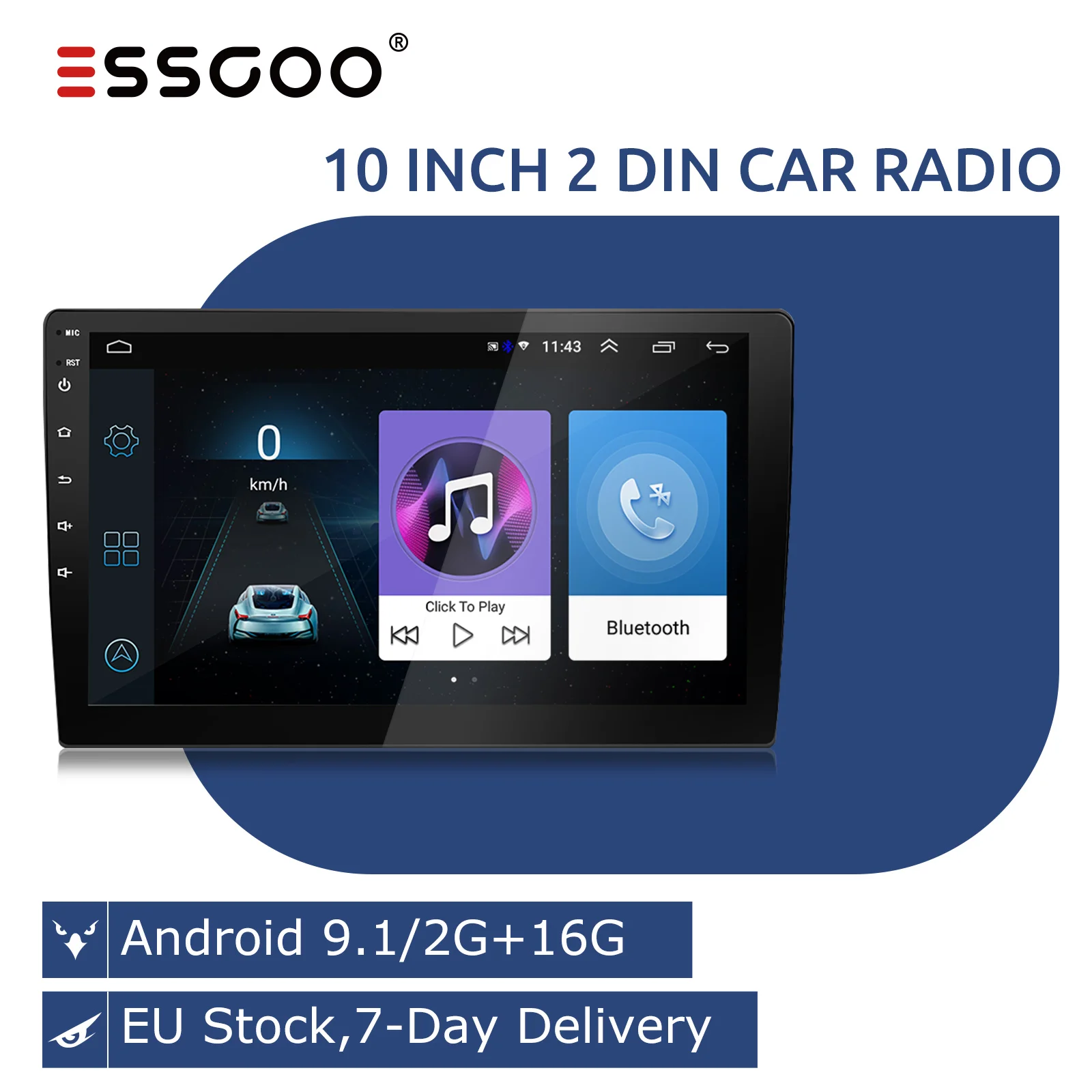 Мультимедийная магнитола ESSGOO мультимедийная стерео система на Android 9 с GPS 10