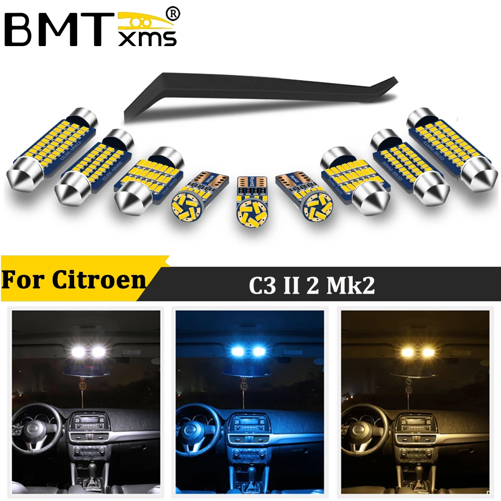 

BMTxms 11Pcs Canbus Car LED Interior Light License Plate Lamp Kit For Citroen C3 II 2 Mk2 Hatchback SC 2009-2015