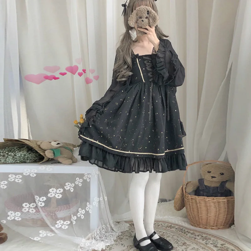 Женское шифоновое платье на бретельках милое с оборками шнуровке бронзового