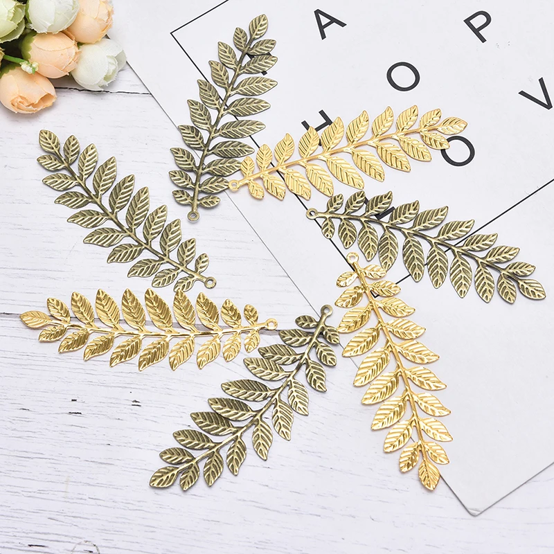 

10Pcs Filigree Leaf Stamping Plate Metal Sheet Silver Gold Diy Accessories For Jewelry Making Gold,Bronze 9*3CM