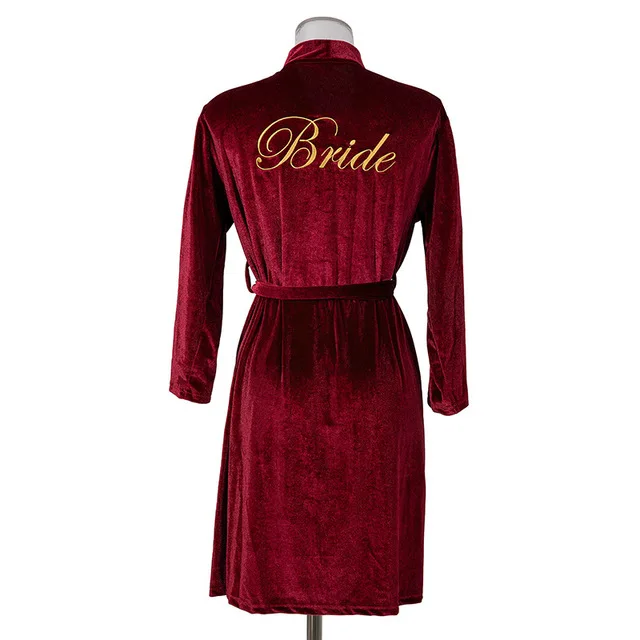 

Velour Embroidery Bride Wedding Robe Satin Women Kimono Bathrobe Sexy Sleepwear Bridesmaid Dressing Gown Casual Nightdress M-XXL