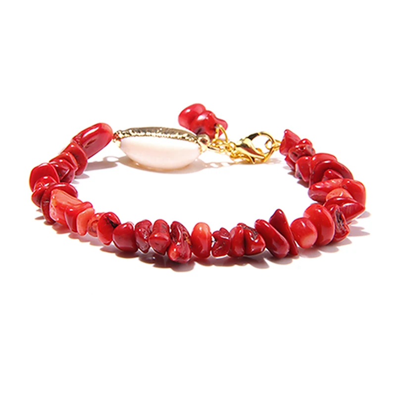 Red Coral Женские браслеты, натуральный фиолетовый флюорит, Амазонит, браслет, оболочка, шарм, чип, бусины, Кристальные браслеты - Окраска металла: Red Coral