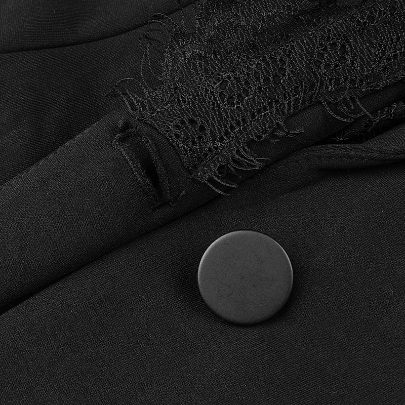 

PB Free Shipping 2020 New Trendy Black Blazer Lace Patchwork Pocket Button Design Sexy Deep V Neck Party Club Women Jacket