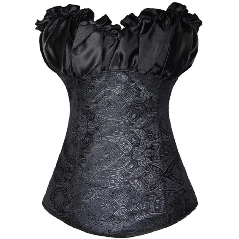 

Women Sexy Corset Top Gothic Steampunk Satin Bustier Plastic Boned Zipper Lace Up Overbust Waist Cincher Tummy Slim Corsets New