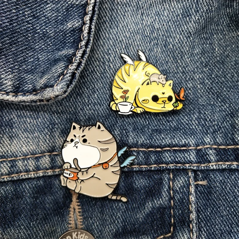 Новинка Милая брошь с котом животное длинными крыльями ленивый кот мышь играть