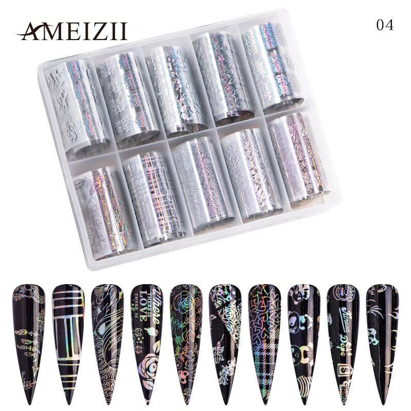 Ameizii 4*100 см/рулон дизайн ногтей перевод рисунка Фольга наклейки Лазерная