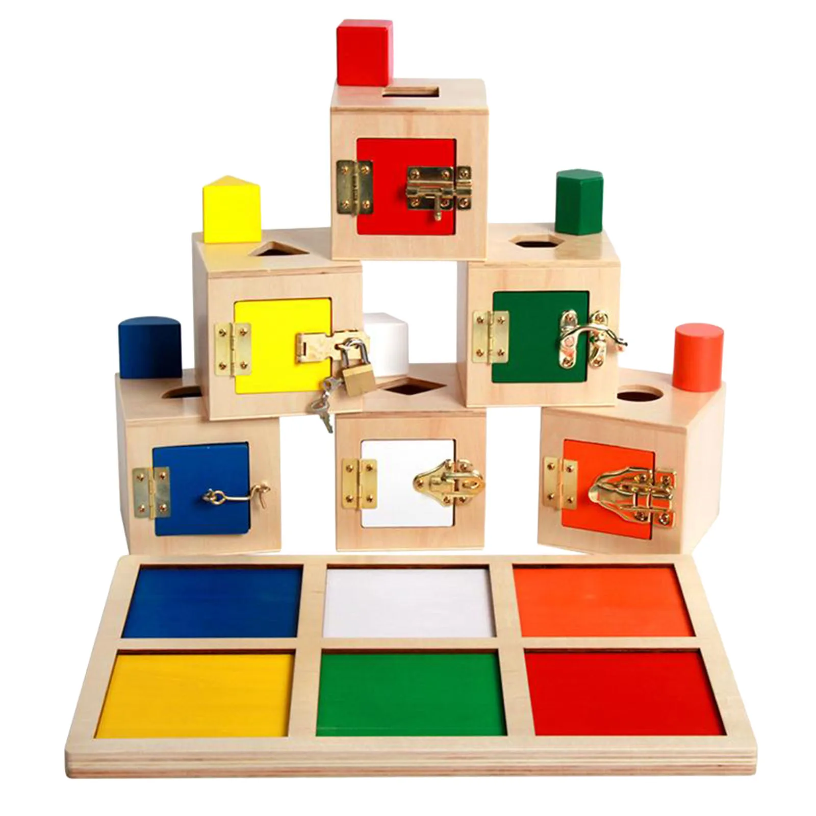 

Montessori Wooden Lock Box Toy Memory Board Game Teaching Aids Preschool Shape Sorter