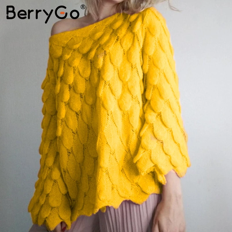 BerryGo с открытыми плечами женский пуловер свитер длинным рукавом чистый вязаный
