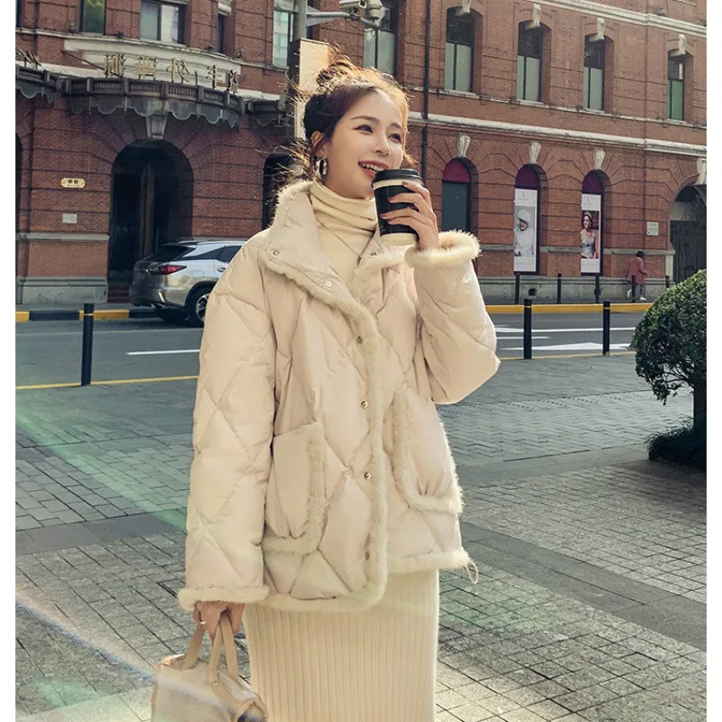 

Autumn/winter padded jacket new style rhomboid padded jacket Hong Kong style padded jacket Japanese fairy style female trend